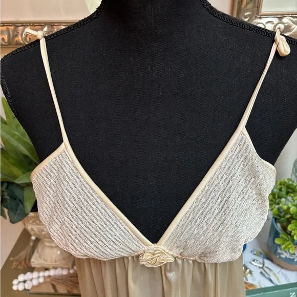 Vintage Gilligan & O'Malley Cream Maxi Lace Slip Dress & Crop Top Set Sz S - Picture 8 of 15